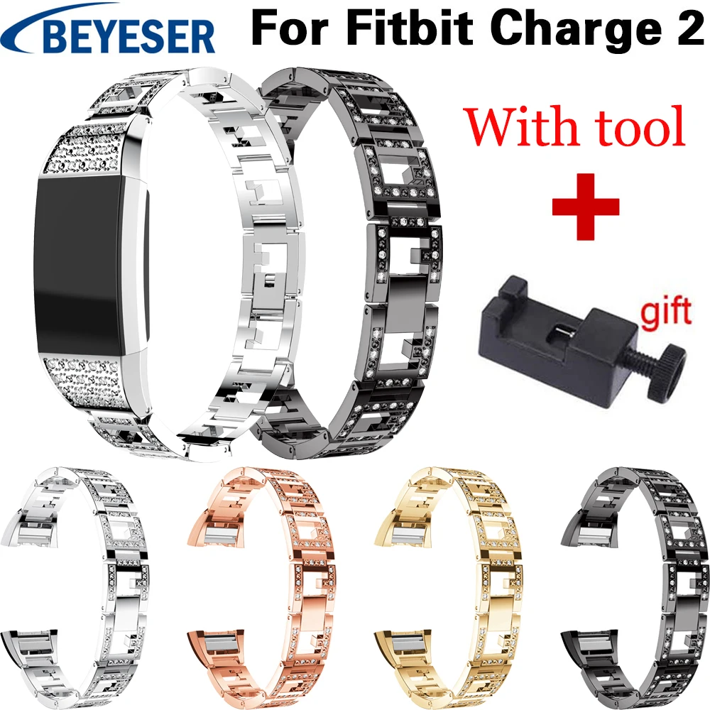 Горный хрусталь Роскошный металлический ремешок для FitBit Charge 2 Браслет ремешок для часов для FitBit Charge 2 ремешок Замена нержавеющей watchbelts
