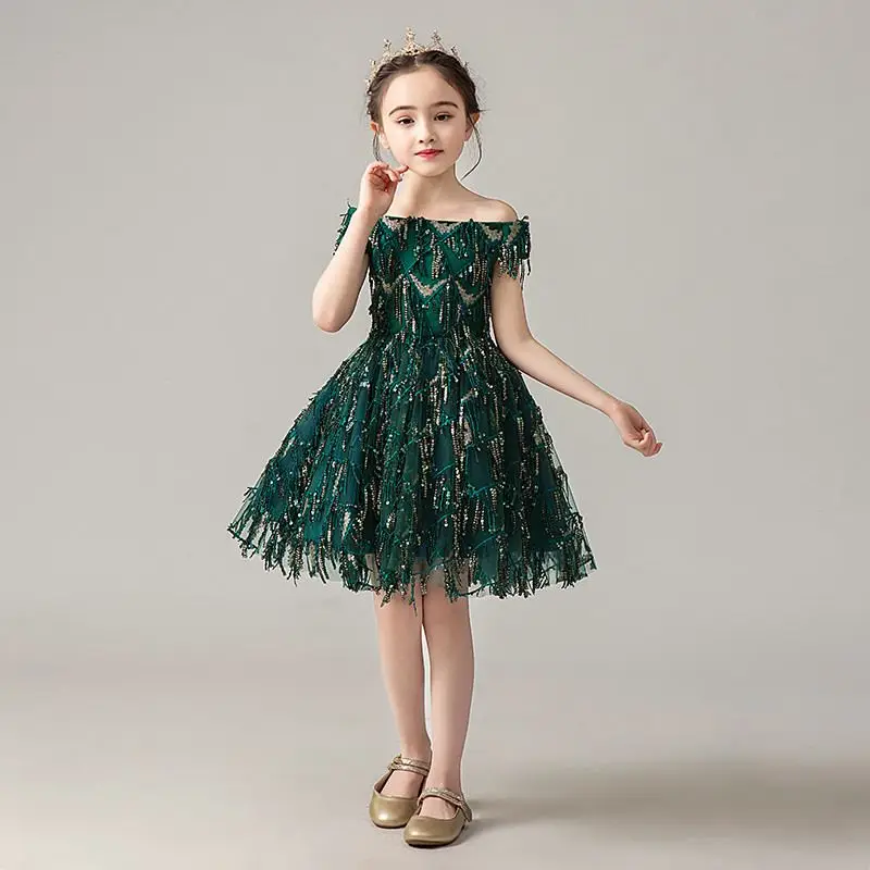 Детское Сетчатое платье-пачка принцессы с открытыми плечами для девочек; Детские платья для девочек; платье для дня рождения; Одежда для маленьких девочек; Vestido F211
