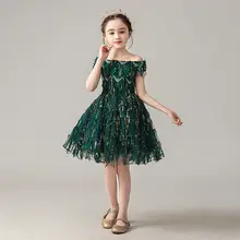 Детское Сетчатое платье-пачка принцессы с открытыми плечами для девочек; Детские платья для девочек; платье для дня рождения; Одежда для маленьких девочек; Vestido F211