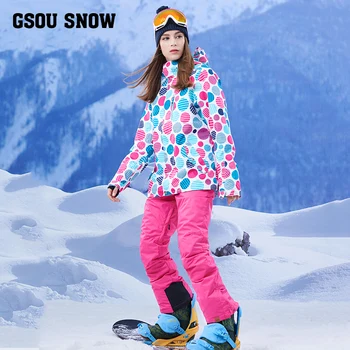 

Gsou snow wave point double Snowboard suit windproof waterproof thickening warmth hiking ski suit women