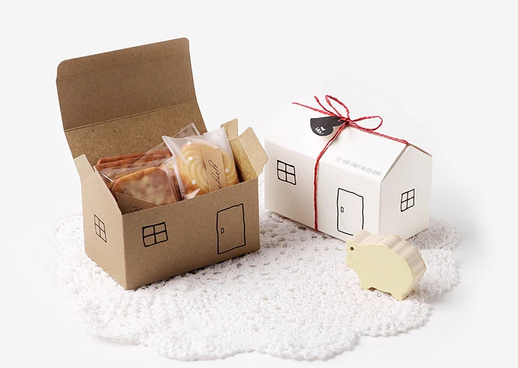 Бумажная Подарочная коробка 5 комплектов дизайн дома белая крафт-бумага коробка Свадебная вечеринка коробка для торта и конфет мешок с бумажной биркой и струной