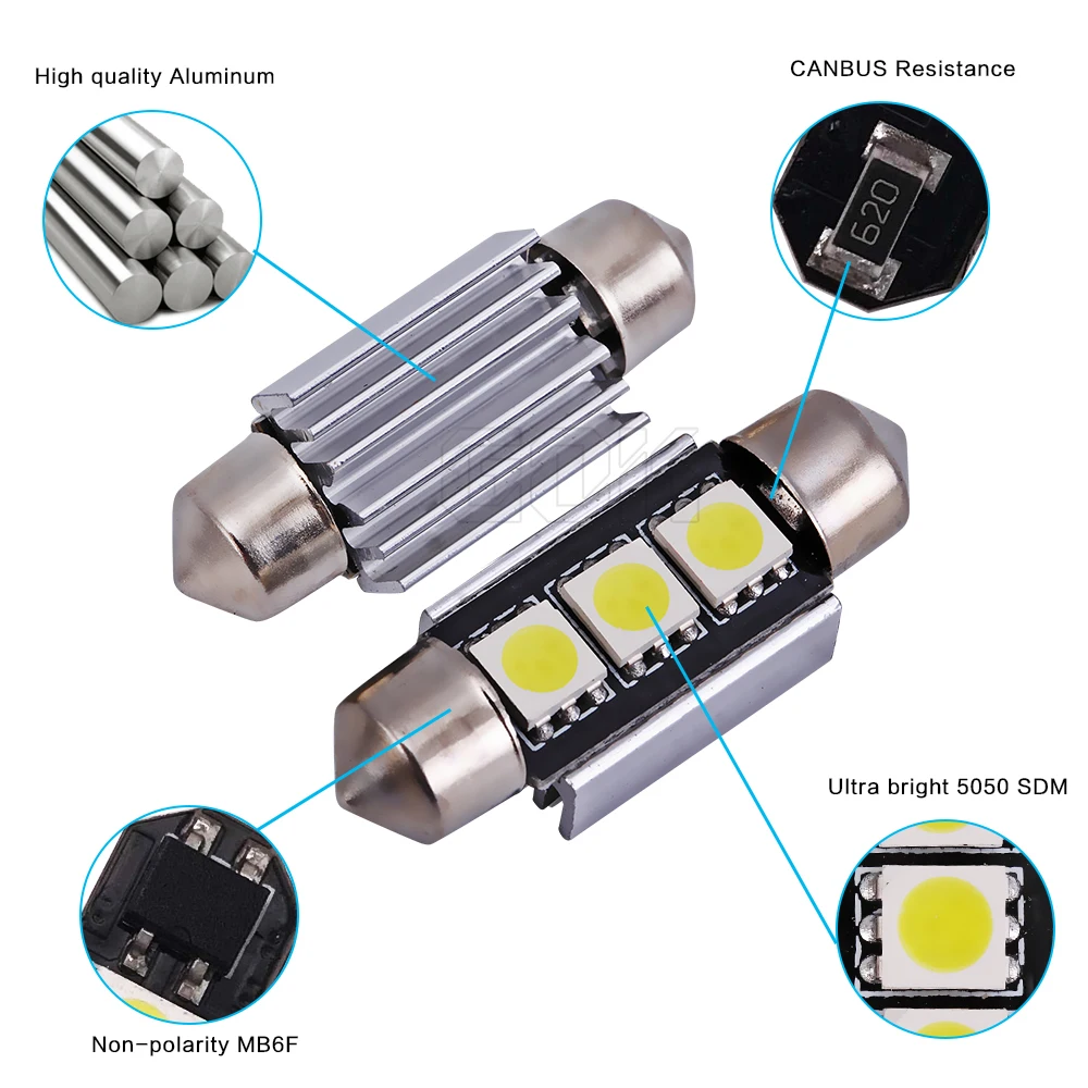 Суперъяркая гирлянда 100 шт./лот 36 мм 39 41 Canbus 5050SMD c5w 3 светодиода Автомобильная