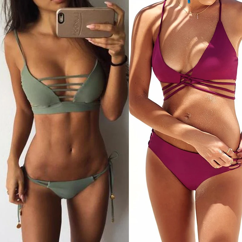 Bikini 2017 New Arrival Swimwear Women Bikini Set Cross Bandage Beach Bathing Suit Top Low Waist