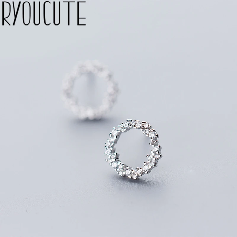 Настоящее серебро 925 проба Круглый Круг Серьги для женщин Свадебные ювелирные изделия Pendientes