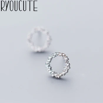

Real Silver Color Round Circle Earrings for Women Wedding Jewelry Pendientes