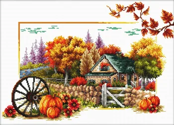 

Autumn Landscape Counted Cross Stitch Patterns Embroidery Kits 11Ct Cotton Thread Painting Diy Needlework Sets Decoration Home
