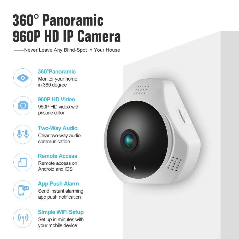  SANNCE 360 Degree Fisheye 960P HD Panoramic CCTV IP Camera 1.3MP Wireless Security Camera Wifi Cam  - 4.00004E+12