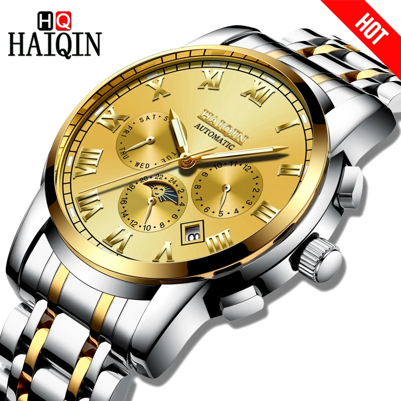 

HAIQIN TOP Brand Men watch Automatic mechanical Luxury Business clock Waterproof steel sports Male Wristwatch Relogio Masculino