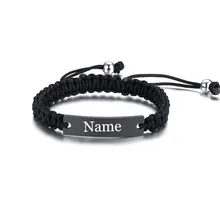 Гравировка, нержавеющая сталь, ID табличка, браслеты для мужчин и женщин, ручная работа, плетеная веревка, браслет на запястье, регулируемый