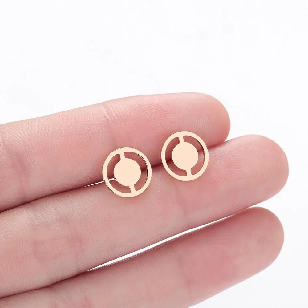 

Chandler Tiny Small Stainless Steel Wheel Earring For Women Round Circle Stud Metal Gold Color Geometry Small Wedding Pendientes