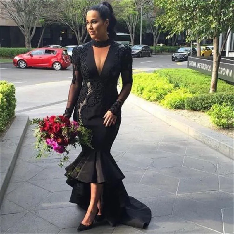 New-Style-Saudi-Arabia-Mermaid-Prom-Dresses-High-Neck-Long-Sleeve-Party-Dress-Appliques-Evening-Dress