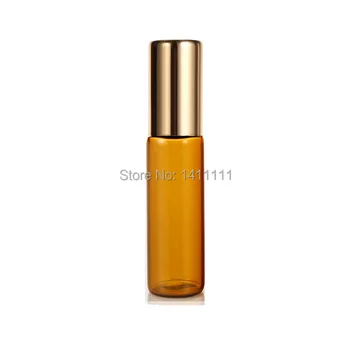 

Factory price 5ml 1/6OZ Refillable Amber Brown Glass Roll On Essential Oils Bottle + Metal Roller Ball - Gold cap 2000PCS