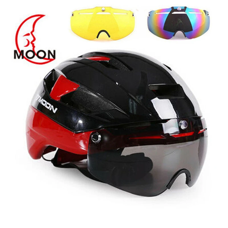 

Moon 3 Lens Aero TT Bicycle Helmet In-Mold MTB Bike Sports Goggles Helmet Men Women Riding Racing Time-Trial Road Cycling Helmet