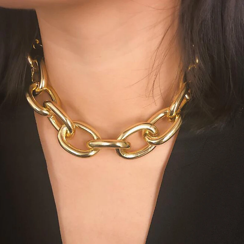

New Punk collier femme 2019 choker Meta Chain Gold Necklace Silver hollow geometric Statement Collar Necklace bijoux