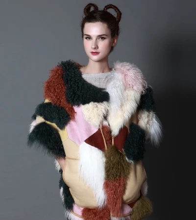 Разноцветная Меховая куртка из овечьей шерсти, двусторонняя, для женщин, свободный стиль, Mogolian, шуба из овечьей шерсти, смешанный двухсторонний мех, пальто из натурального меха животных - Цвет: Multicolor