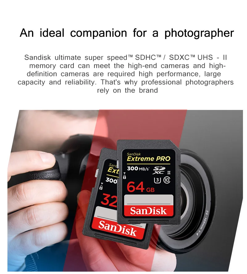 Sandisk Extreme Pro SD карта, 32 ГБ, 64 ГБ скорость чтения Скорость 300 МБ/с. sd-карта Class 10 UHS-II флэш-карта памяти U3 для Камера
