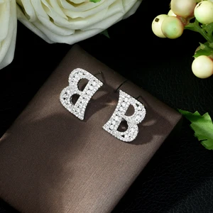 HIBRIDE мини A-Z Pendientes Iniciales серьги с буквами милые серебряные ювелирные изделия креативные подарки для женщин серьги для девочек E-458 - Окраска металла: B