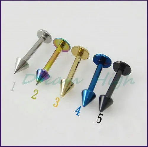 

Lip Ring Plated Titanium Labret Piercing Bar Cone 316L Surgical Steel Body Piercing Jewelry 100pcs/lot Mixed Color