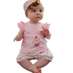 

Summer Floral Pink Baby Girls Suit Sleeveless T-shirt+Shorts Cotton Clothes