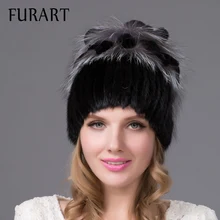 Women’s hat winter real mink fur hat with silver fox fur rabbit fur Russia hot fashion style good quality female brand warm cap