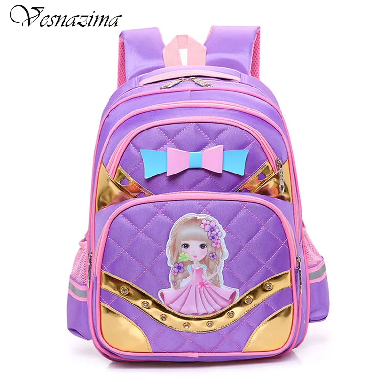 lilac anime backpack for girl bow book bag with bow orthopedic infantil