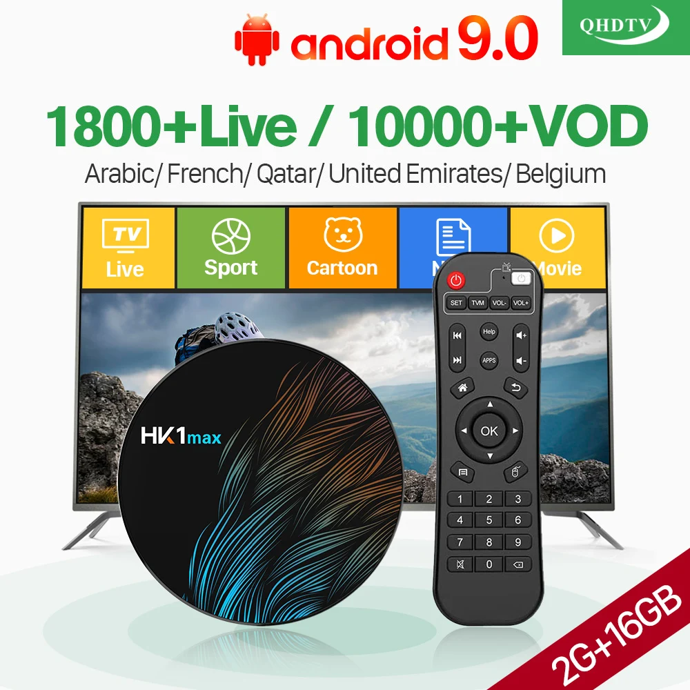 

IPTV France Qatar Box Android 9.0 QHDTV 1 Year IPTV Subscription 2G 16GB 2.4G Wifi HK1MAX IPTV Arabic Italy UAE India IP TV