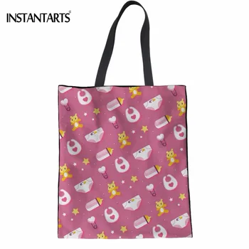

INSTANTARTS Funny Nursing Bottle Pattern Woman's Cotton Tote Bags Fashion Ladies Shoulder Bags Shopping Reusable Cloth Handbags