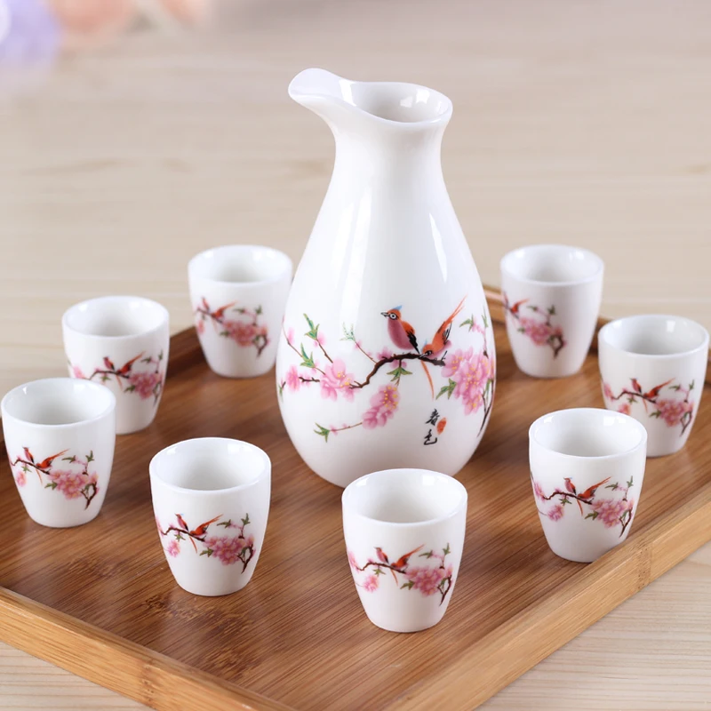 

Ceramic Wine Set Liquor Spirits Pot Cups Set Japanese Style Sake pot Bottle