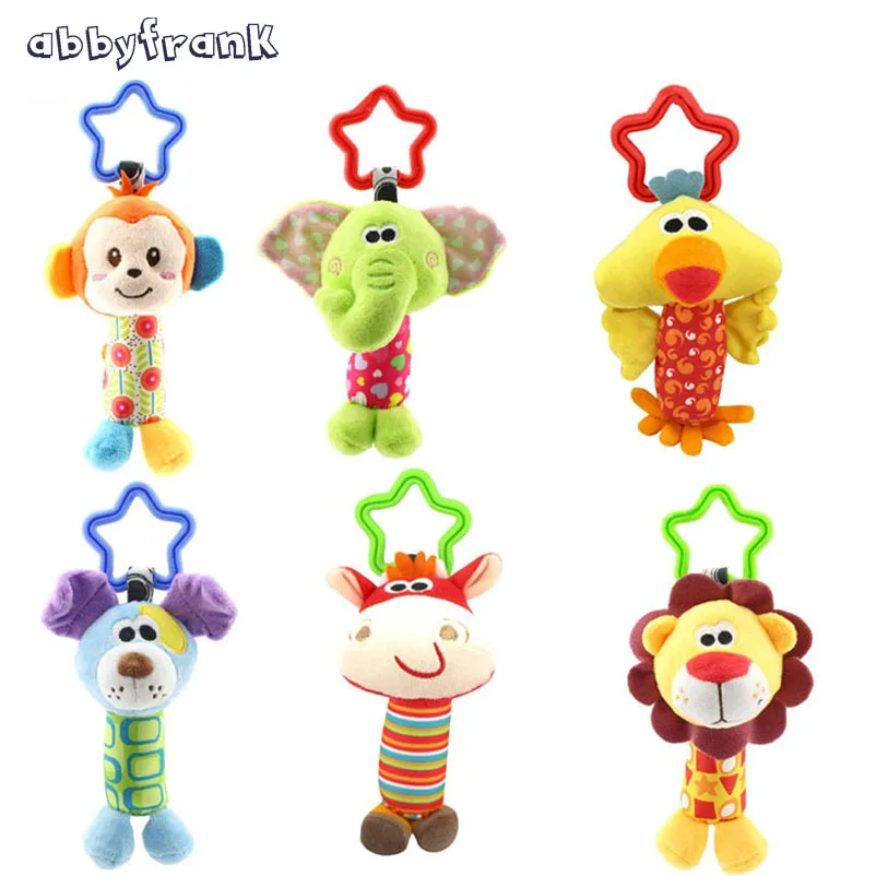 Crib Tinkle Hand Bell Hanging Baby Rattle Pram Toys Stroller Infant Baby Toys 0-12 Months Monkeys Lions Elephants Deer Dog Chick