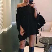 Women Autumn Fashion T-Shirt Harajuku Black Hollow Ripped Holes Round Neck Long Sleeve Hip Pop Cool Street Loose Casual Top Tees stylish round neck long sleeve ripped hollow out women s t shirt
