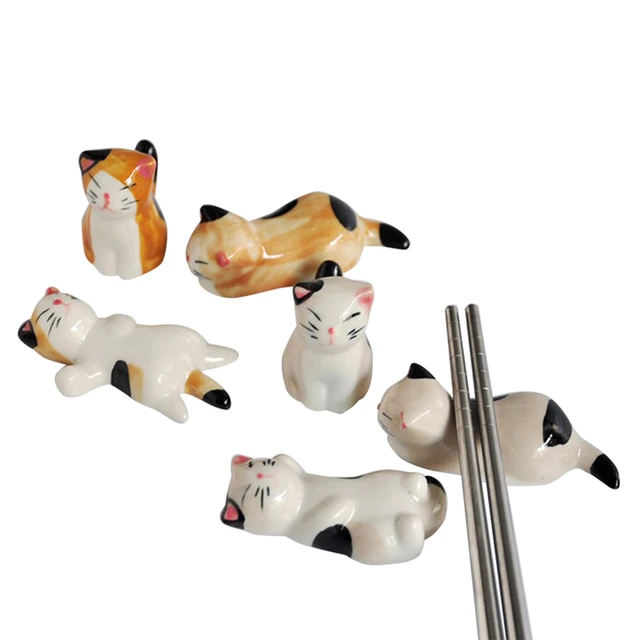 3pcs Japanese Style Ceramic Chopsticks Holder Stand Cute Cat Design