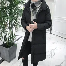 Корейский стиль зимняя длинная Мужская куртка тонкая Повседневная теплая Толстая куртка на молнии мужские дизайнерские пальто