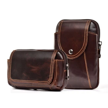 

2020 Brand Genuine Leather Waist Packs Men Women Leisure Zipper Small Waist Bag 5.5 inch Waist Belt Pack 6 inch Phone Pouch Bag