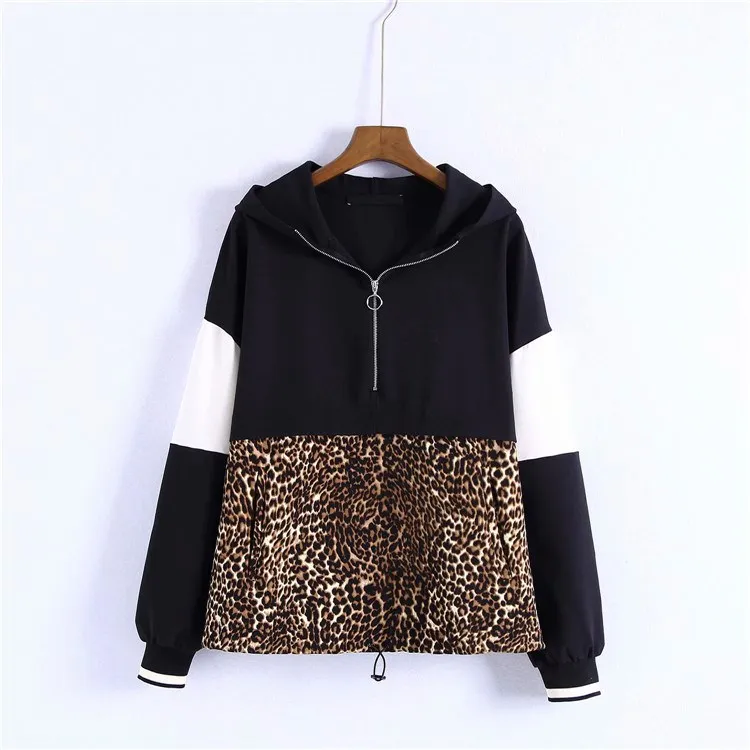 

Fall Winter Women 2 Pieces Set Leopard Spliced Hoodies Sweatshirt Harem Pants Hooded Women Tracksuits Two Piece Outfiits