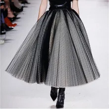 Новая мода, женские юбки из тюля в горошек, Женская юбка высокого класса, Saias Midi Saia, плиссированная Тюлевая юбка,, скромный стиль, на заказ