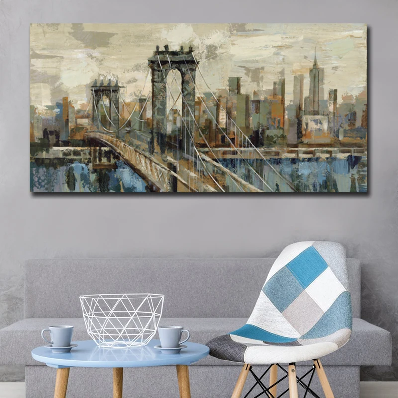 Scandinavian Style Bridge Landscape Canvas Print Large Wall Art Posters and Prints Quote Vintage Wall Pictures for Living Room