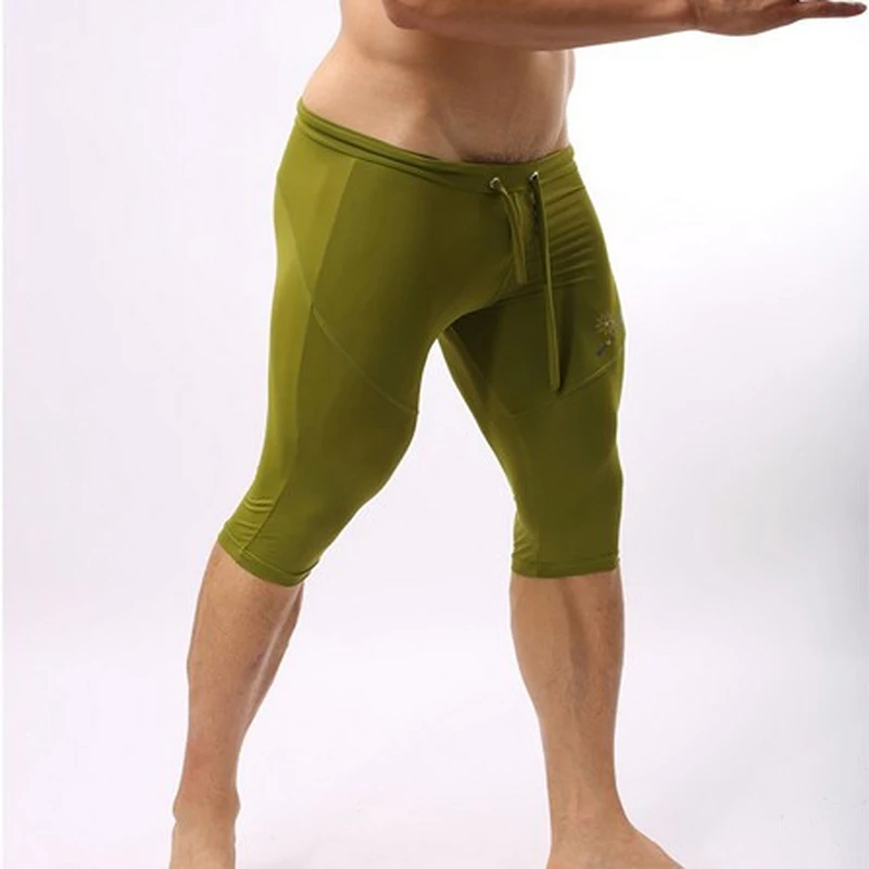 Мужское удобное нижнее белье триатлонные обтягивающие для тренировки эластичные однотонные натационы средней длины entrenamiento защитные помехи для плавания - Цвет: Зеленый