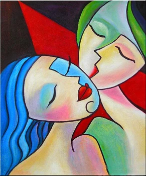 

Modern handmade painting two girl talking Whisper each other on oil canvas for home decor and wallpaper, gallery
