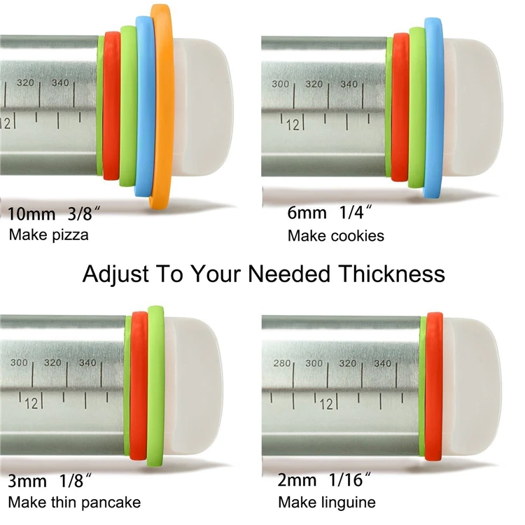 17 дюймов регулируемая нержавеющая сталь скалка с 4 съемными толщинами колец торт ролик тесто скалка инструменты для выпечки