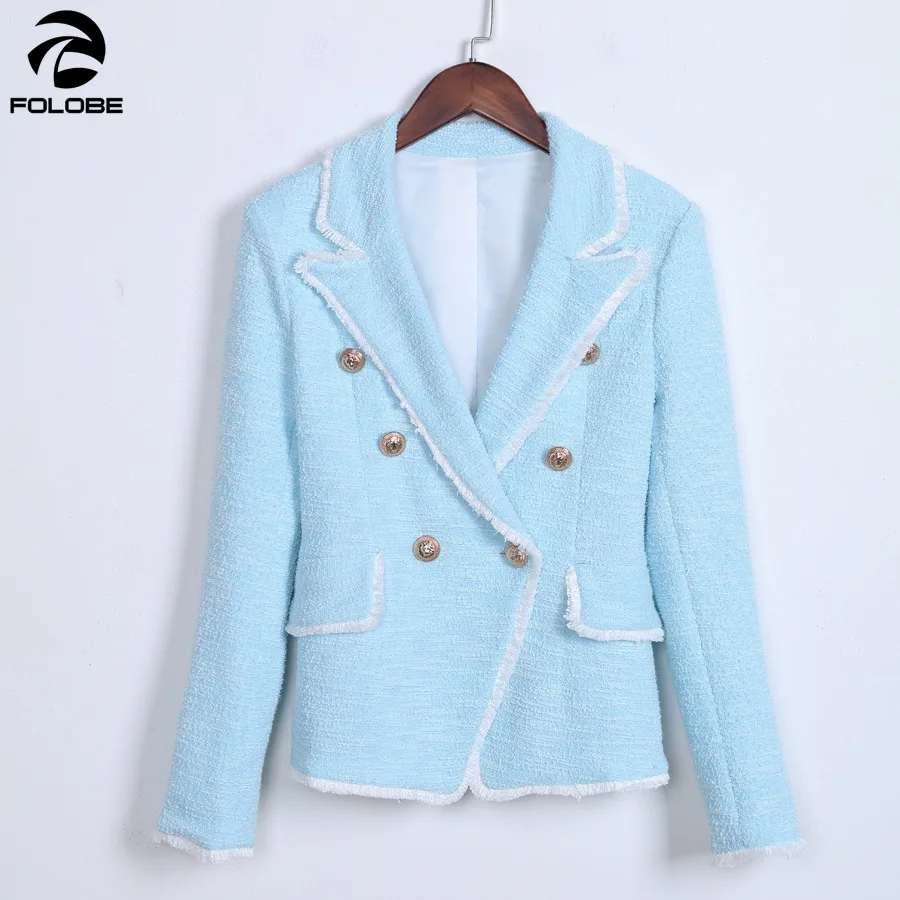 FOLOBE Women Blazers 2020 Spring Fashion Blue Jackets Double Breasted Tassel Coats Long Sleeve slim Elegant Office Lady Blazer FOLOBE Women Blazers 2020 Spring Fashion Blue Jackets Double Breasted Tassel Coats Long Sleeve slim Elegant Office Lady Blazer