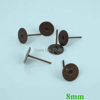 

8mm Blank Earrings Bases Settings Flat Circle Bezel pad Cabochon Pin Stud Earrings Post Crafts Findings Antique Copper tone