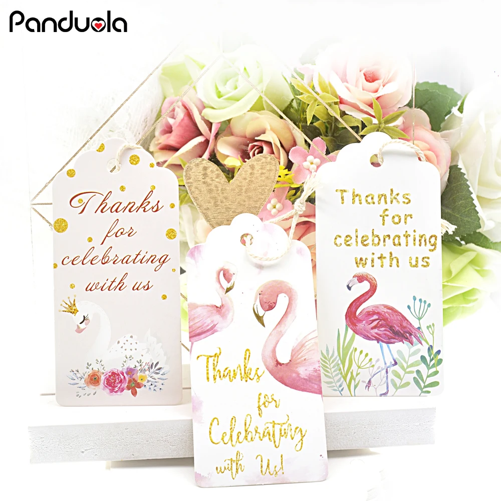 

25PCS Multi Style Flamingo Paper Tags Thank You DIY Craft Hang Tag Wrapping Supplies For Baby Shower Party Decorations
