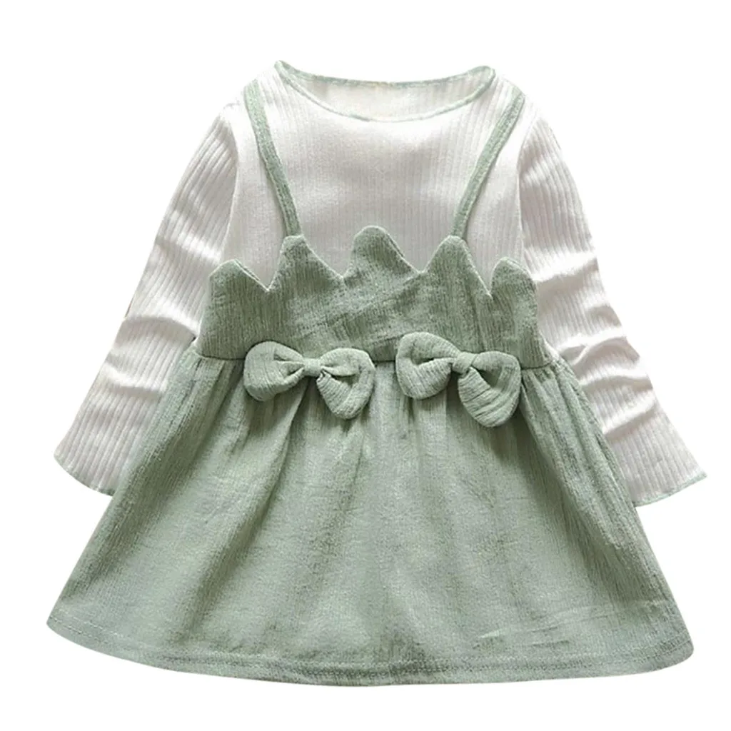 

LONSANT Newborn Baby Girls Dress Toddler Kids Long Sleeve Bow Patchwork dress Baby Girls new fashion Party Princess Dress
