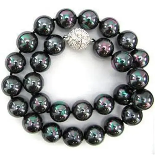 

10mm Black AB South Sea Shell Pearl Necklace 18" AAA+ 5.27