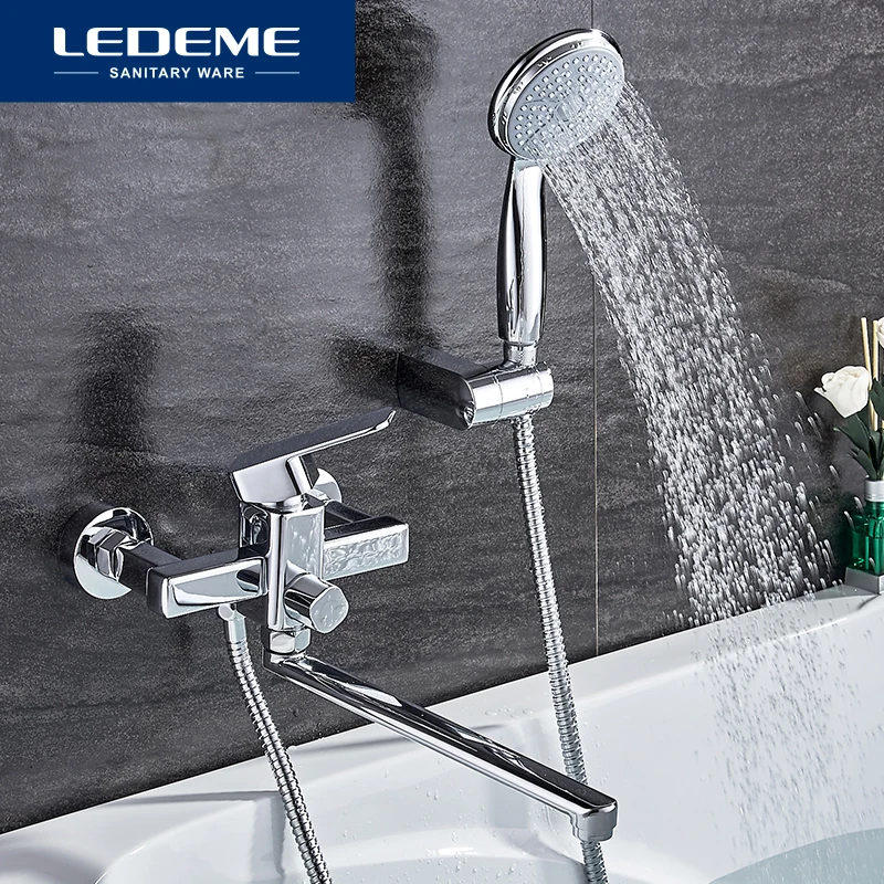 LEDEME ducha grifo de latón baño bañera grifo de ducha baño grifo cromado ducha de la pared de cabeza de grifo mezclador L2233 - 1