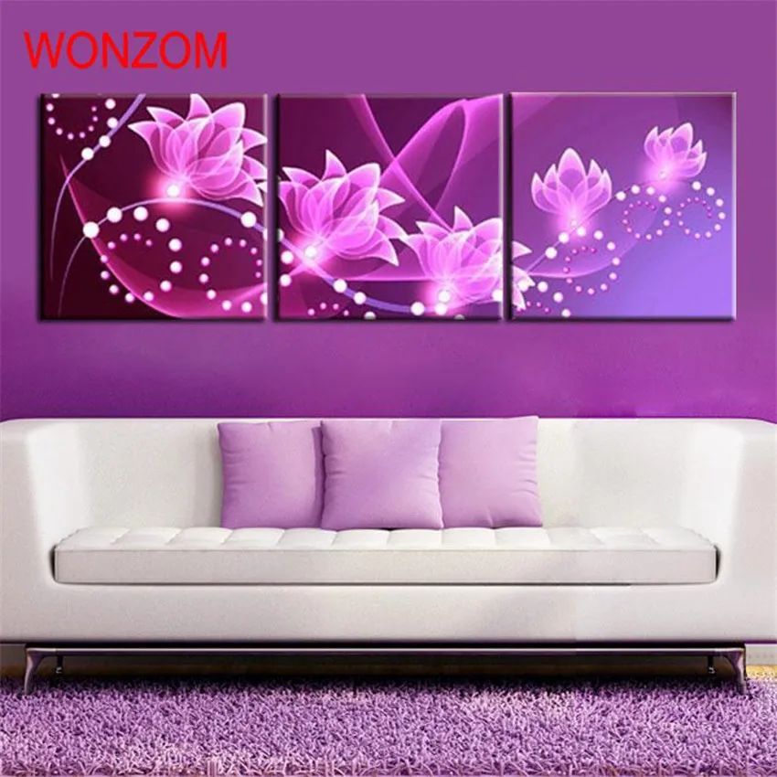 В рамке 3 шт. абстрактные фиолетовые цветы на холсте художественные картины HD настенный домашний декор для гостиной модульное искусство Куадрос Декор