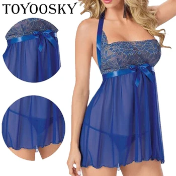 

Ladies Sexy Nightgowns Trim Bow-knot Female Lace Stain Nightwear Intimates Sleeveless Spaghetti Strap for Women