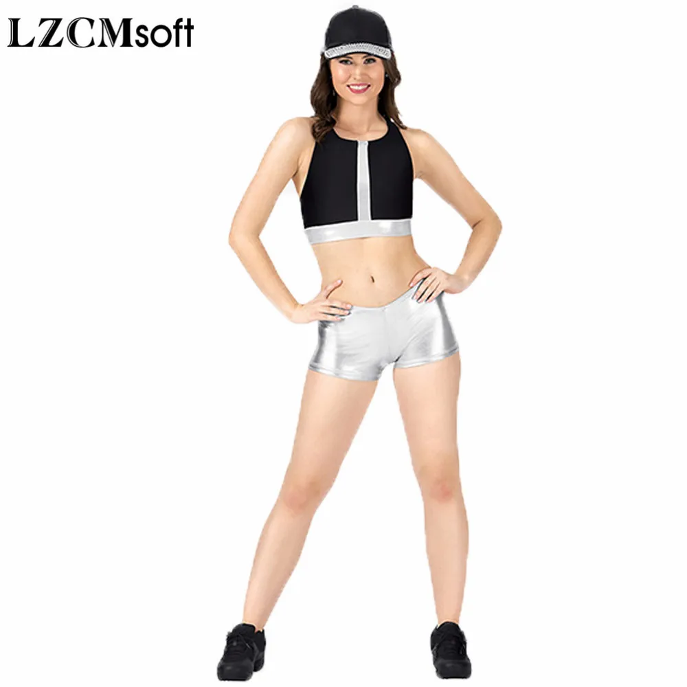 LZCMsoft женские блестящие металлические танцевальные шорты с низкой талией для взрослых небесно-голубые гимнастические шорты для девушек Золотое нижнее белье для тренировок командные штаны - Цвет: Silver