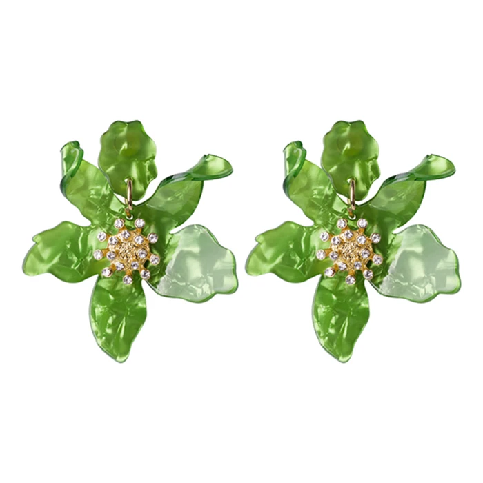 Trendy Big Acrylic Drop Earrings for Women Statement Vintage Wedding Party Earrings Fashion Jewelry Dangle Flowers Brincos - Окраска металла: green