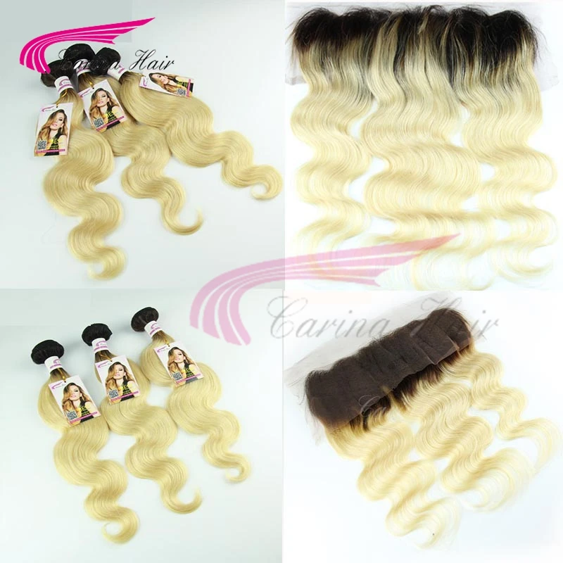 Top Grade 1b 613 Virgin Brazilian Hair Body Wave 3 Bundles With Blonde ear to ear lace frontal with Baby Hair 13*4 Free shipping
